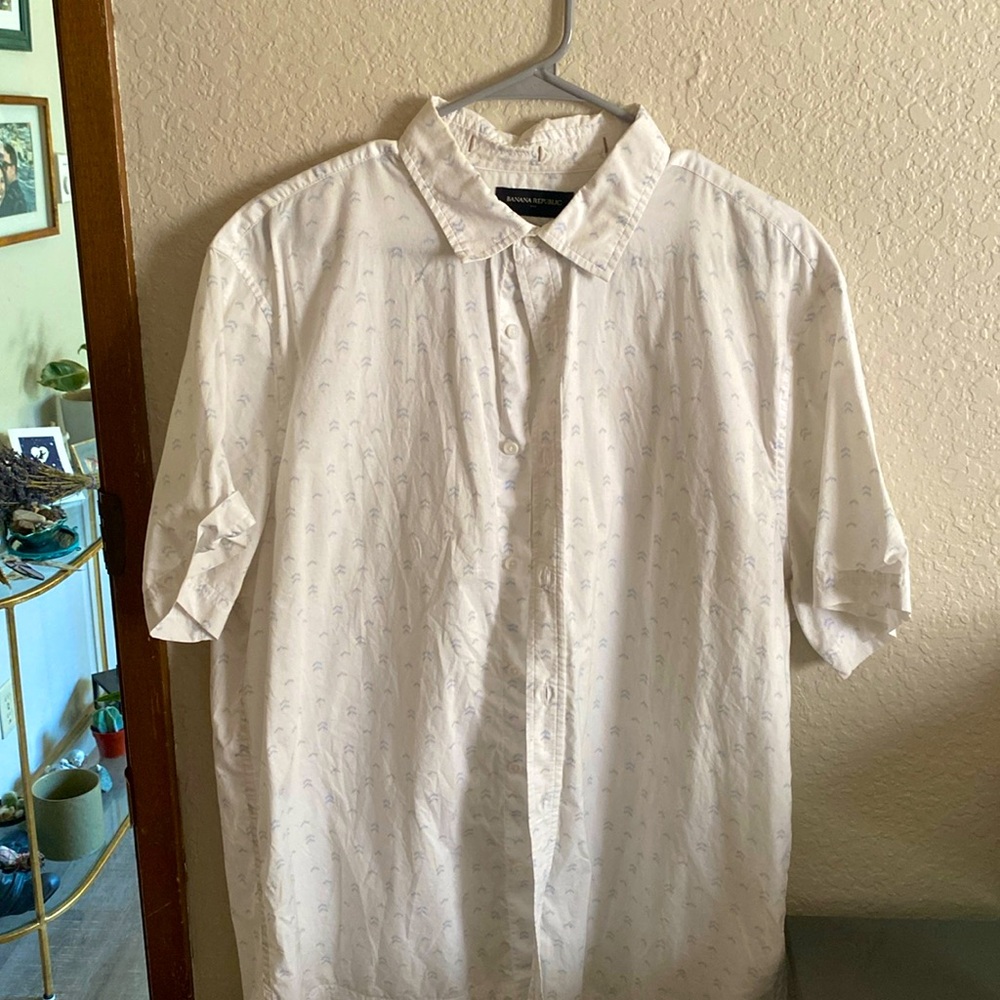 Banana republic pattern short sleeve cotton linen blend shirt